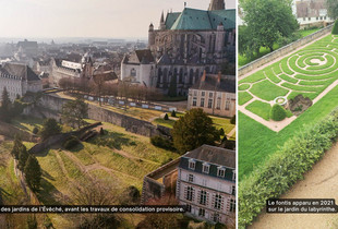 Vues a&eacute;riennes des jardins de l'&Eacute;v&ecirc;ch&eacute; et du fontis apparu en 2021