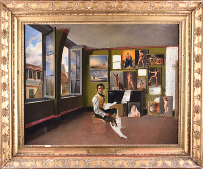 Léon Mathieu Cochereau, Autoportrait dans l’atelier, vers 1817