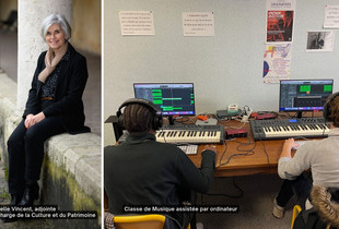 Isabelle Vincent, adjointe en charge de la Culture et du Patrimoine, et une classe de Musique assistée par ordinateur