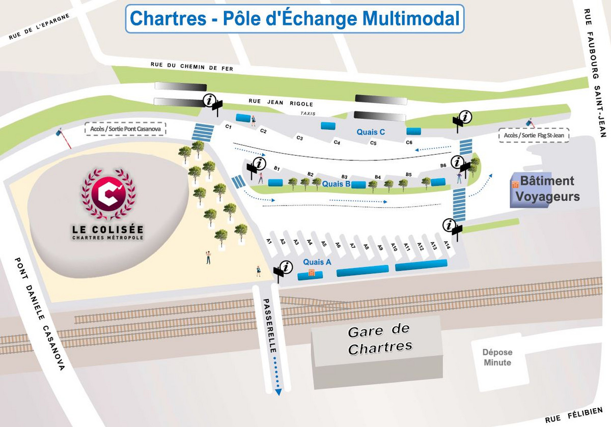Plan de la gare routière pôle multimodal de la gare de Chartres