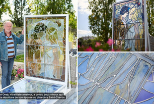 Des vitraux pour l'éternité Christian Oreb, vitrailliste amateur, a conçu deux vitraux qui ornent la sépulture de son épouse au cimetière Saint-Chéron