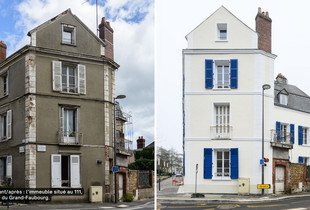 Un avant/après de l’immeuble restauré situé au 111, rue du Grand-Faubourg