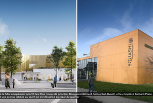 Le futur complexe sportif des Clos et l'actuel complexe Bernard-Plaze, d&eacute;di&eacute; au squash