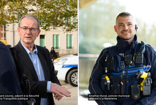 Richard Lizurey, adjoint à la Sécurité et à la Tranquillité publique, et Jonathan Duval, policier municipal référent à la Madeleine