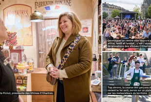 Portrait de la pr&eacute;sidente des Vitrines C'Chartres, Juliette Pichot, et quelques exemples d'animations en c&oelig;ur de ville.