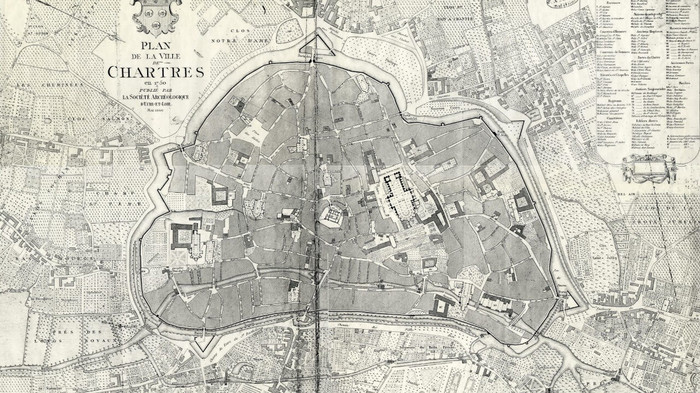 Les remparts : plan de Chartres en 1750, édité par la société archéologique d’Eure-et-Loir en 1860 – Ville de Chartres