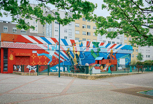 Fresque murale sportive glorifiant l'esprit universel des Jeux olympiques