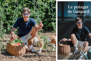 Portrait de Gaspard, jeune jardinier et la couverture de son livre.