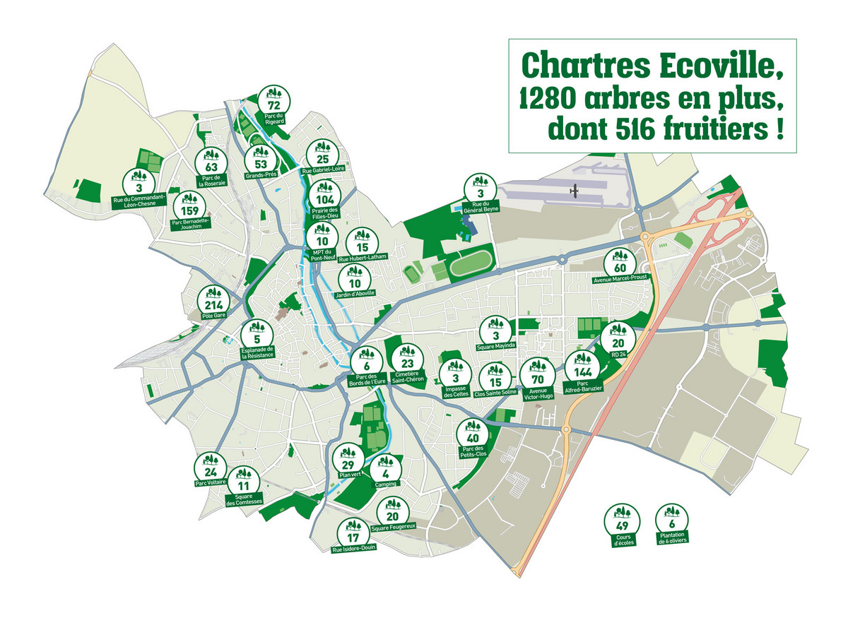 La répartition des 1 280 arbres dans la ville La répartition des 1 280 arbres dans la ville