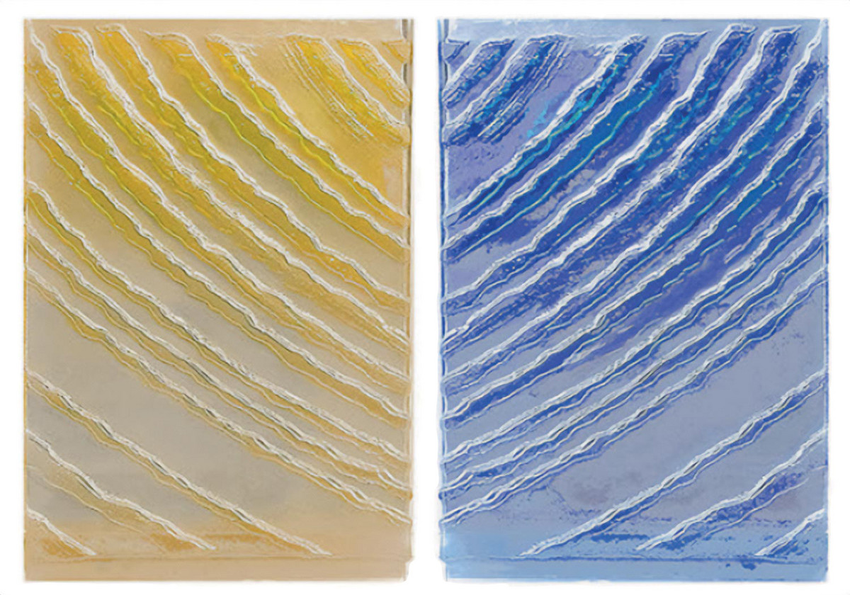 Détail du verre thermoformé et coloré pour les vitraux de la collégiale Saint-André