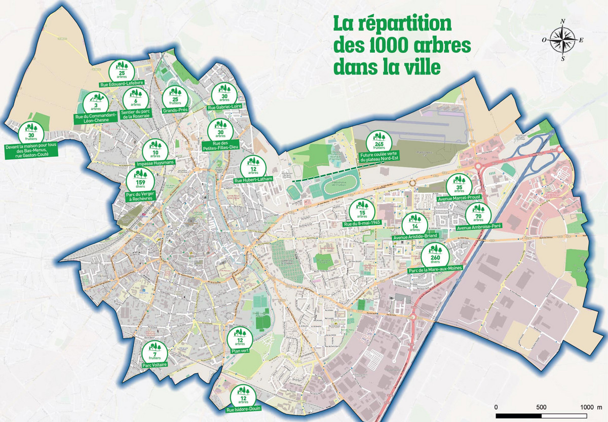 La répartition des 1 000 arbres dans la ville