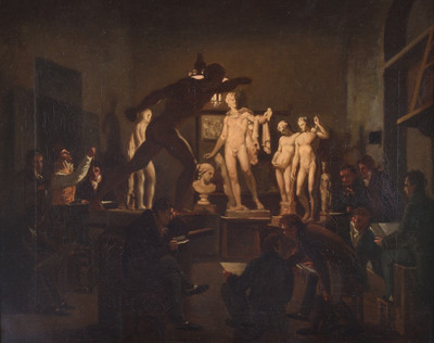 Léon Mathieu Cochereau, Intérieur d’une académie de dessin éclairé par la lampe, avant 1814