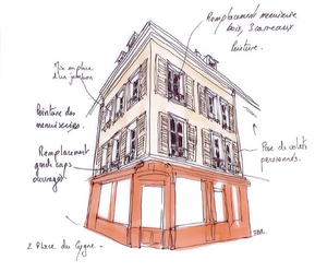 Opération Façades - Croquis de JM Reymman - Ville de Chartres