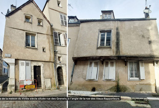 Vues d'une maison dégradée du XVIIIe siècle au cœur de la ville.