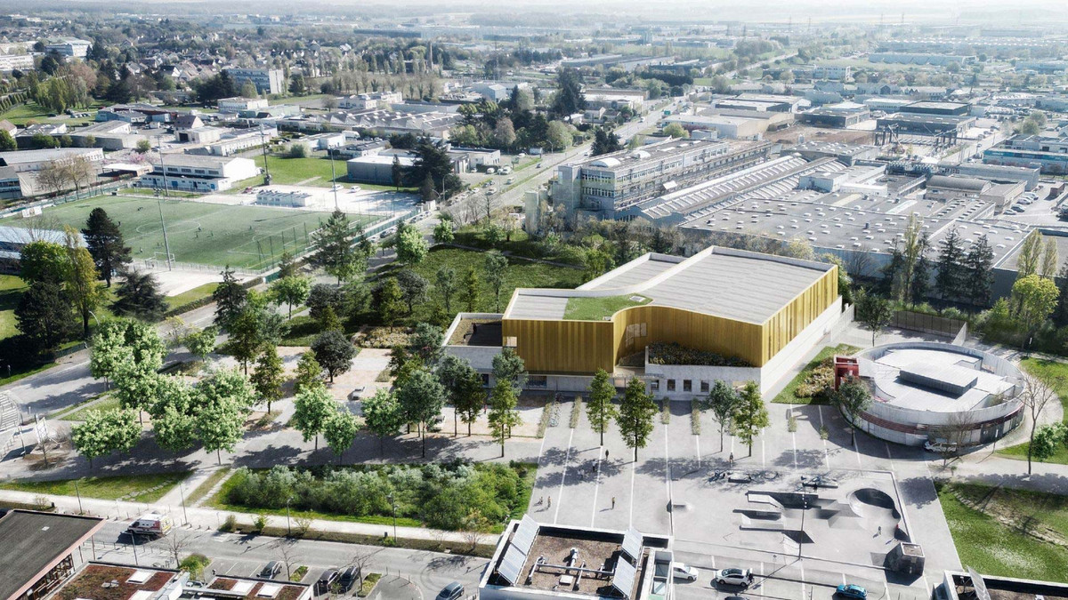Vue a&eacute;rienne du futur complexe sportif des Clos