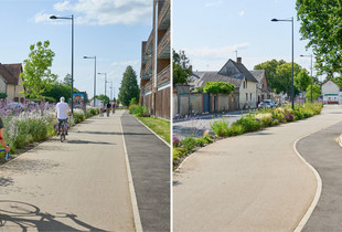 Des personnes à vélos circulent sur les bords des rue d'Allonnes et du Faubourg-La-Grappe