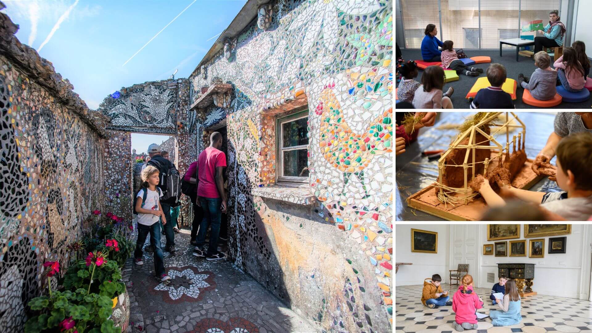 Enfants visitant la maison Picassiette ou participant à des ateliers culturels