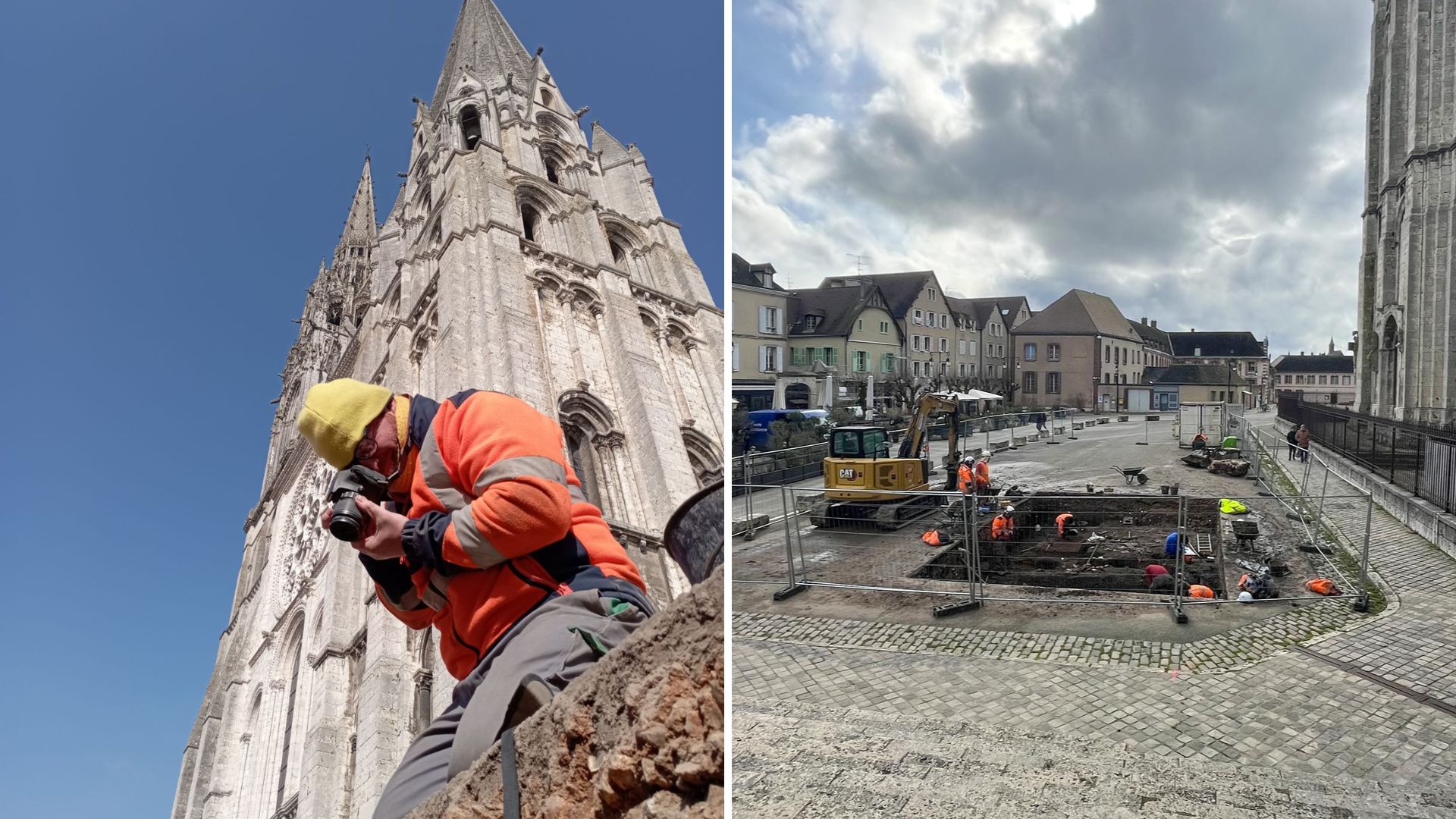 Archélogues fouillant le sous-sol du pourtour de la cathédrale de Chartres