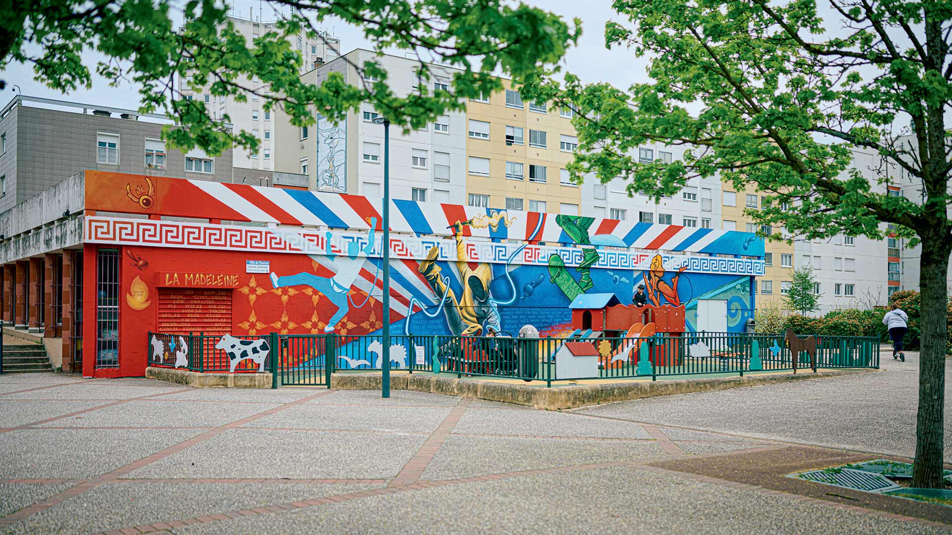 Fresque murale sportive glorifiant l'esprit universel des Jeux olympiques