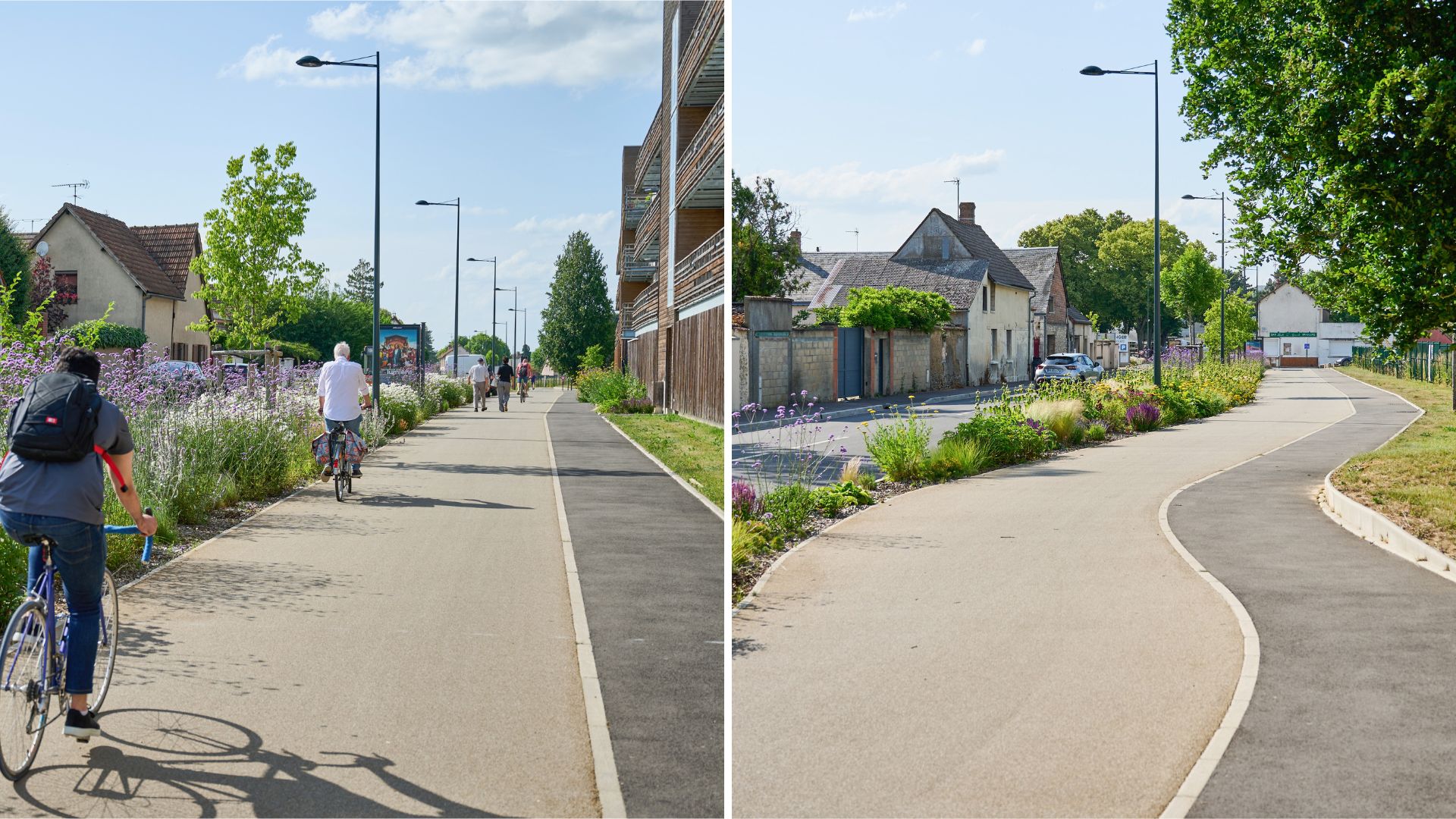 Des personnes à vélos circulent sur les bords des rue d'Allonnes et du Faubourg-La-Grappe