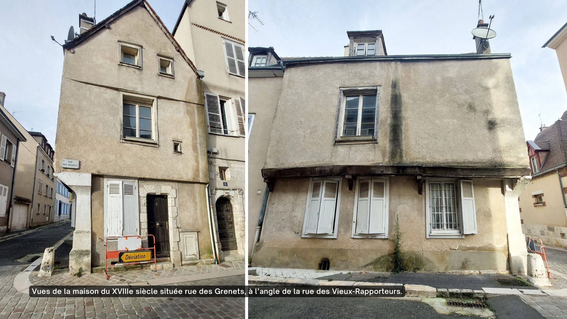 Vues d'une maison d&eacute;grad&eacute;e du XVIIIe si&egrave;cle au c&oelig;ur de la ville.