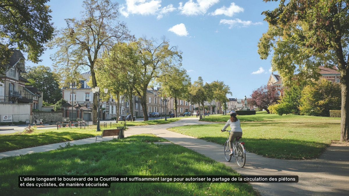 L'all&eacute;e pi&eacute;tonne et cycliste longeant le boulevard de la Courtille &agrave; Chartres