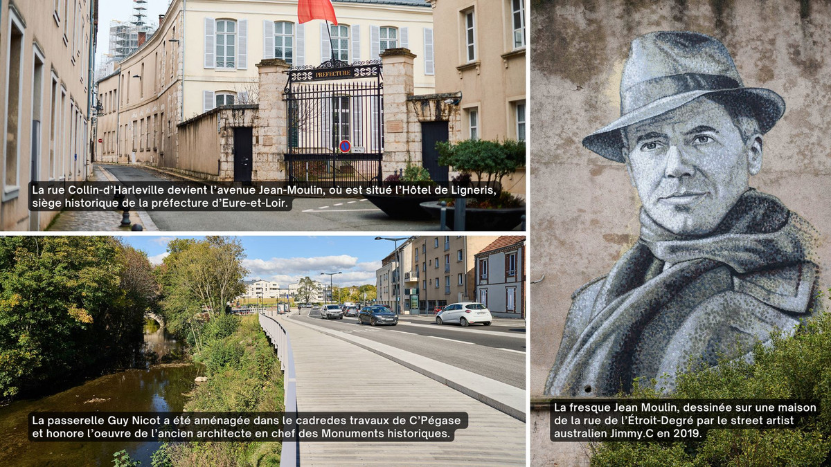 Visuels des lieux ayant changé de nomination en l'honneur des personnages qui ont marqué l'histoire de Chartres.