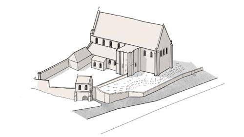 Illustration de la collégiale Saint-André au 12e siècle
