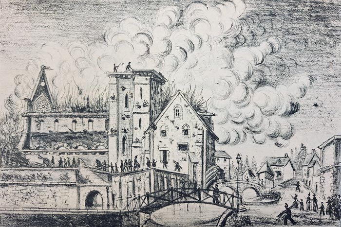 Représentation de l'incendie de la collégiale Saint-André en 1861
