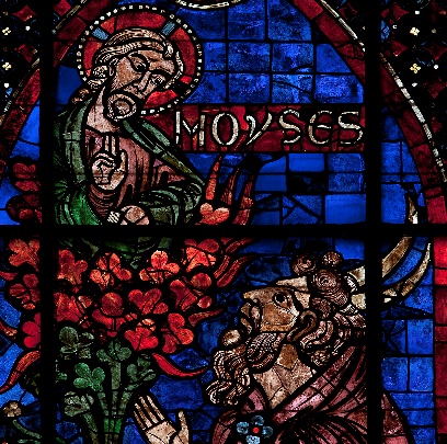 32. Moise regardant le buisson ardent. Vitrail du haut chœur. Vers 1215. Cathédrale de Chartres