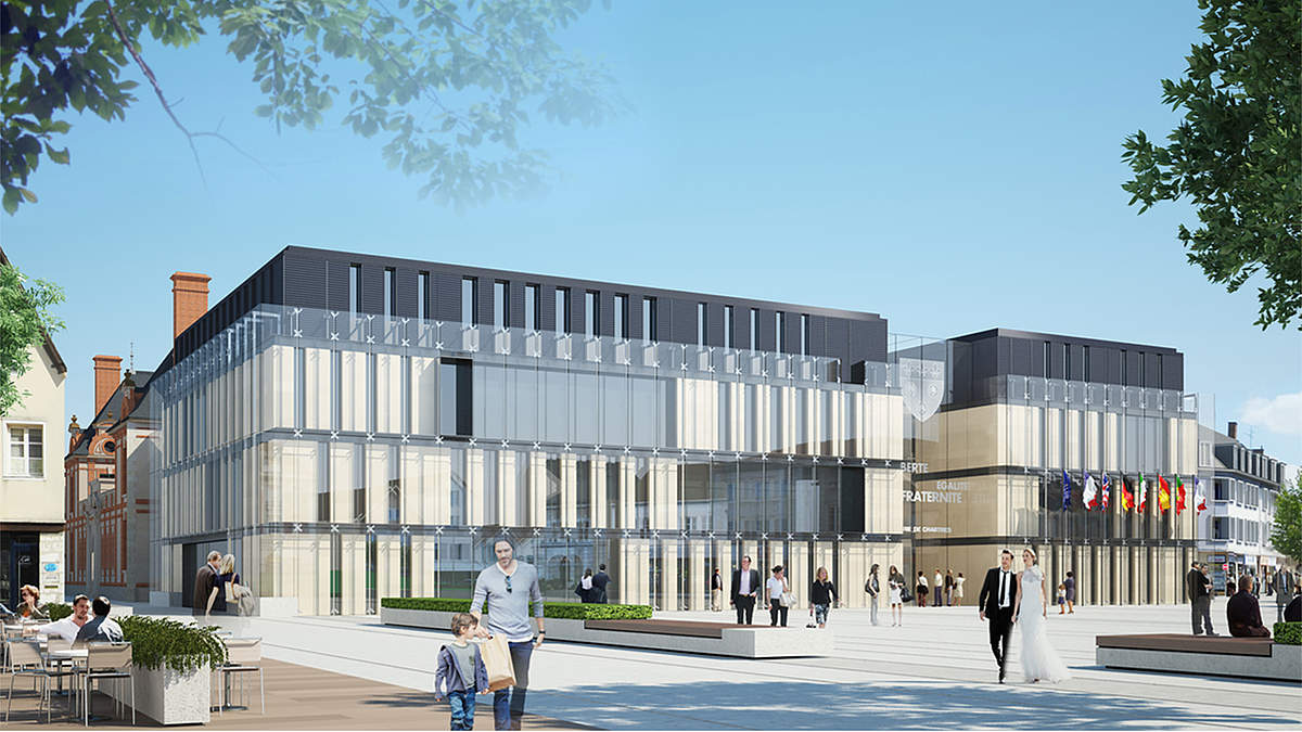 Pôle administratif, vue depuis la place des Halles – Ville de Chartres Pôle administratif, vue depuis la place des Halles – Ville de Chartres