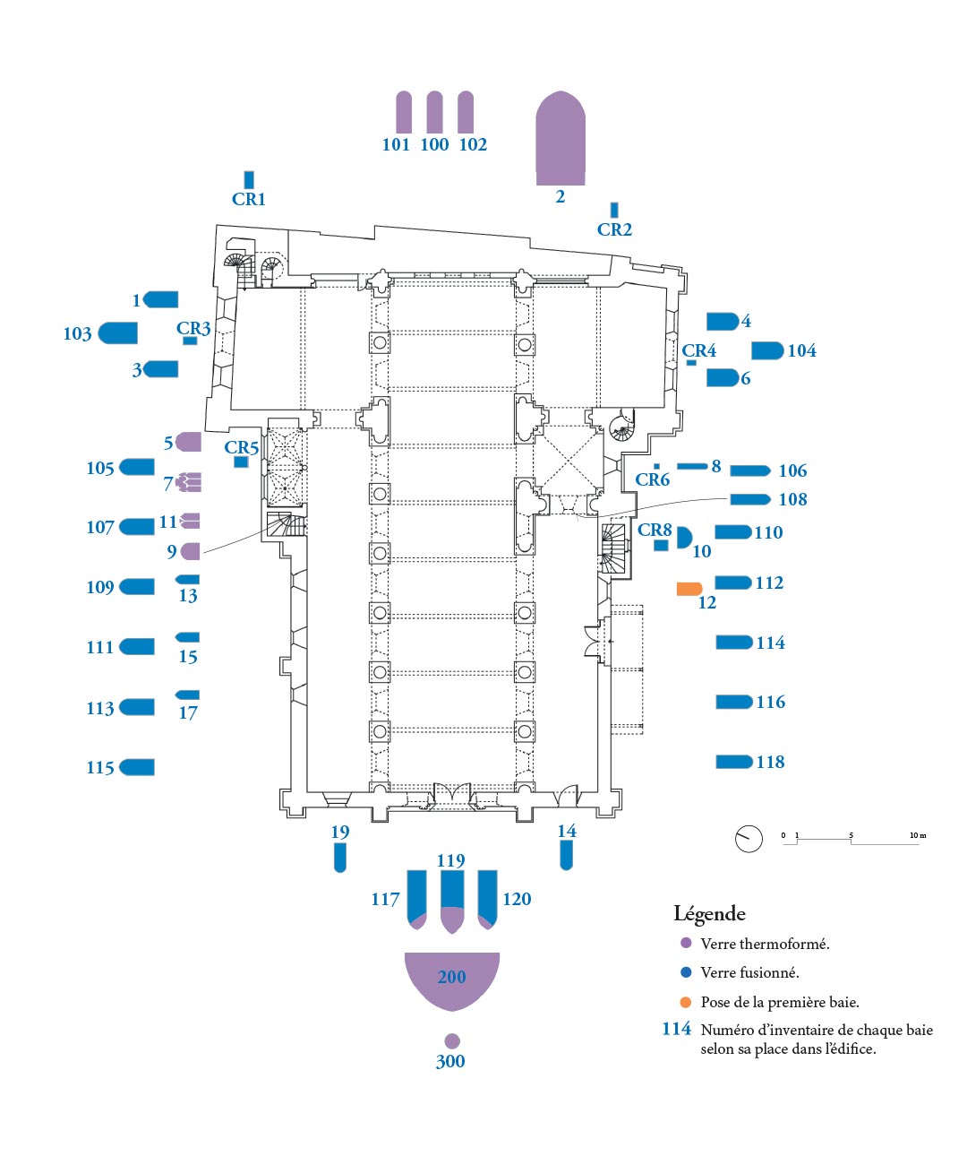 Plan d'implantation des différents vitraux à la collégiale Saint-André